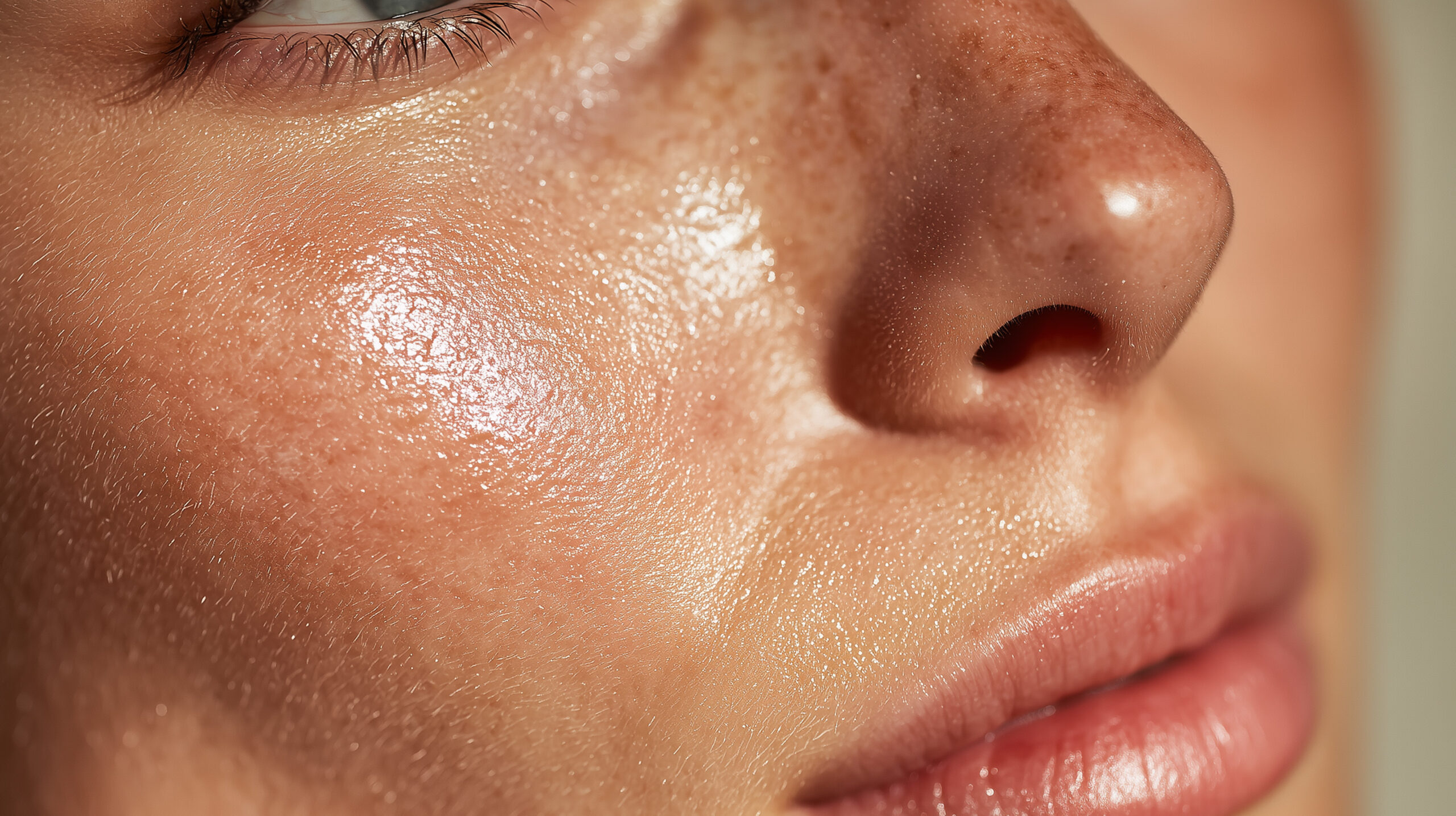 Close-up of facial skin with visible sun-induced pigmentation and uneven skin tone, illustrating common pigment changes treated with laser therapy.